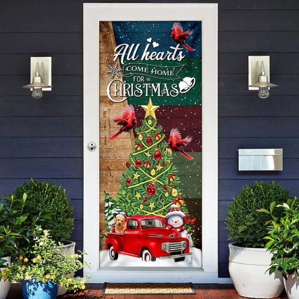 Red Truck Christmas Door Cover – All Hearts Come Home For Christmas Door Cover