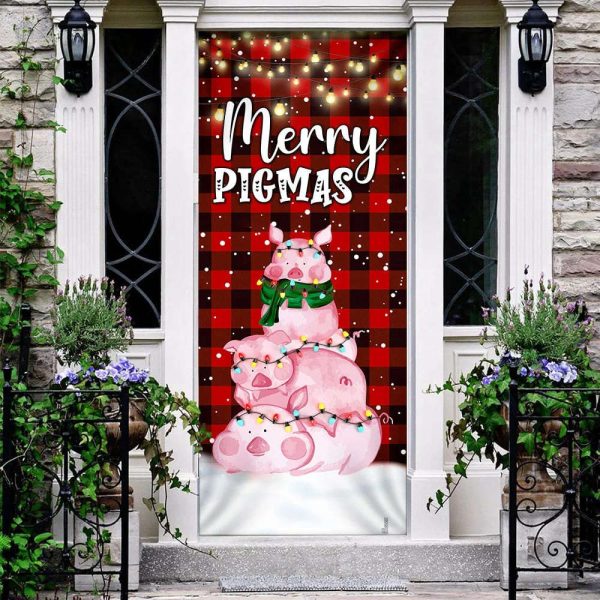 Three Pig Christmas Cattle Door Cover – Merry Pigmas – Christmas Outdoor Decoration