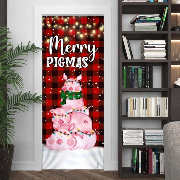 Three Pig Christmas Cattle Door Cover – Merry Pigmas – Christmas Outdoor Decoration