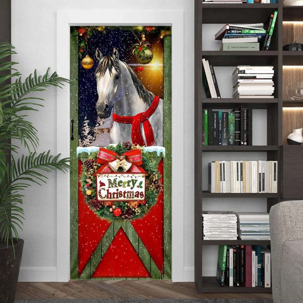 Horse Merry Christmas Door Cover – Christmas Horse Decor – Christmas Outdoor Decoration