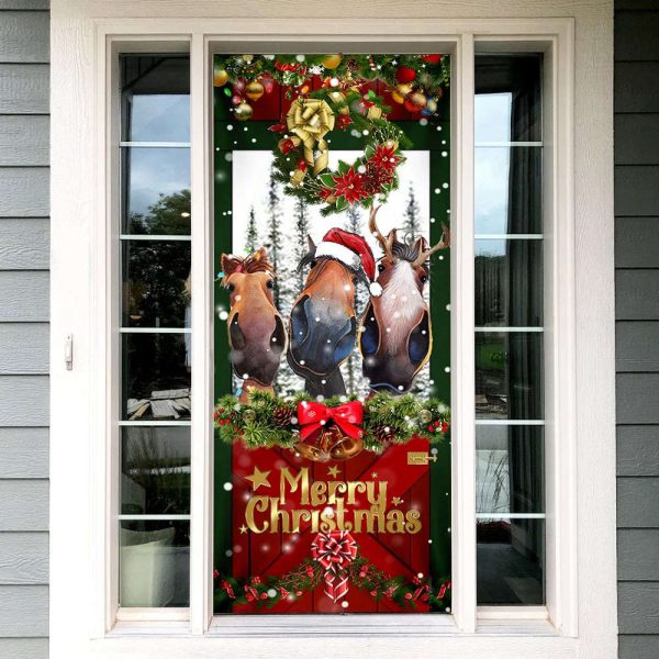 Horse Door Cover Funny Christmas Horses – Christmas Horse Decor – Christmas Outdoor Decoration