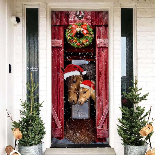 Horse Christmas Barn Door Cover – Christmas Horse Decor – Christmas Outdoor Decoration