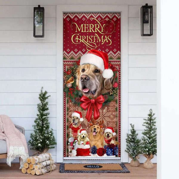 Golden Retriever Happy House Christmas Door Cover – Christmas Outdoor Decoration