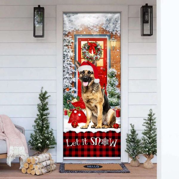 German Shepherd Door Cover – Let It Snow Christmas Door Cover – Christmas Outdoor Decoration