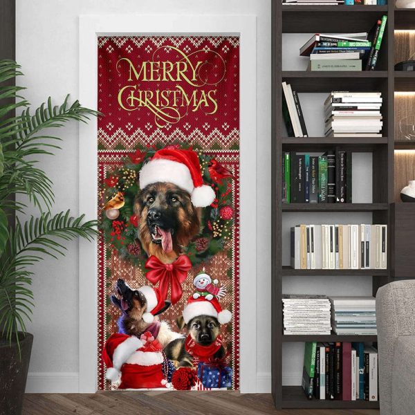 German Shepherd Happy House Christmas Door Cover – Christmas Outdoor Decoration