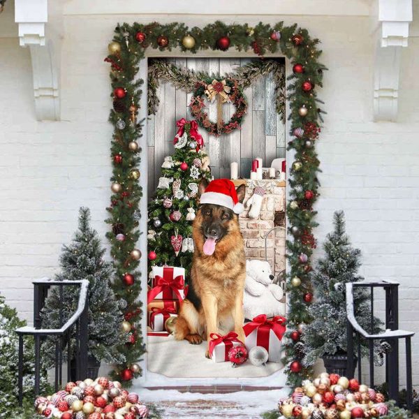 German Shepherd Christmas Door Cover – Christmas Outdoor Decoration