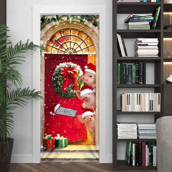 Farmhouse Pig Christmas Door Cover – Gift For Famer – Christmas Outdoor Decoration