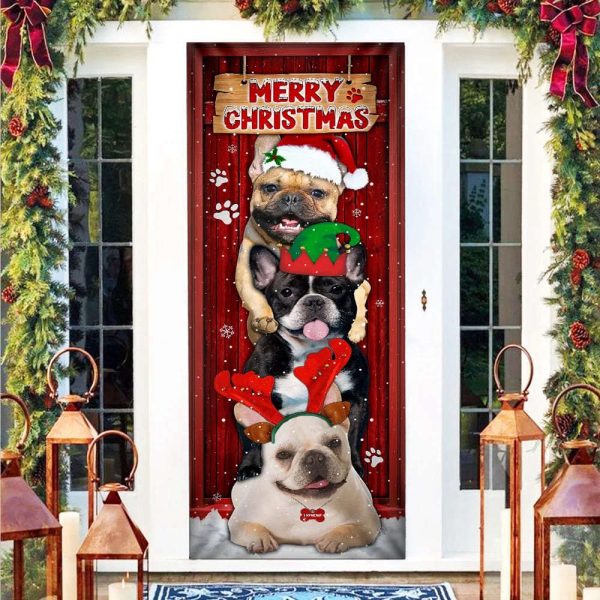 Frenchie Merry Christmas Door Cover – Christmas Outdoor Decoration