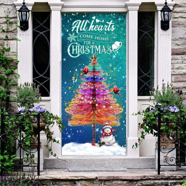 Dragonfly Christmas Door Cover – All Hearts Come Home For Christmas Door Cover – Gift For Christmas