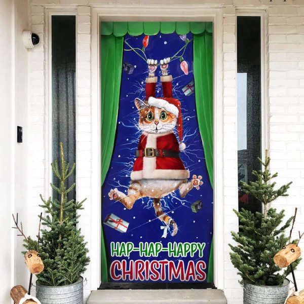 Cat Door Cover Happy Christmas – Front Door Christmas Cover – Gift For Decor