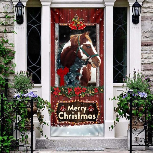 Beautiful Christmas Horse Door Cover – Christmas Horse Decor – Gift For Decor