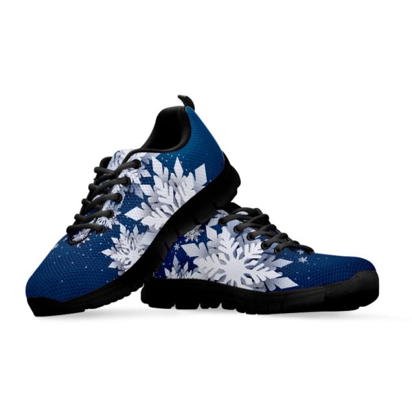 Christmas Snowflake Print Black Running Shoes, Gift For Men And Women