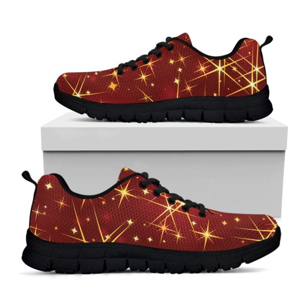 Christmas Sparkle Print Black Running Shoes, Gift For Men And Women