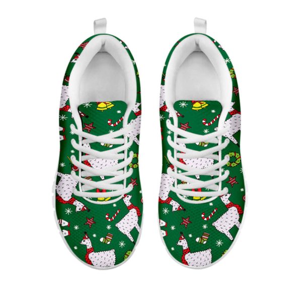 Christmas Llama Pattern Print White Running Shoes, Gift For Men And Women