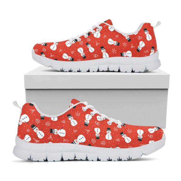 Christmas Snowman Pattern Print White Running Shoes, Gift For Men And Women