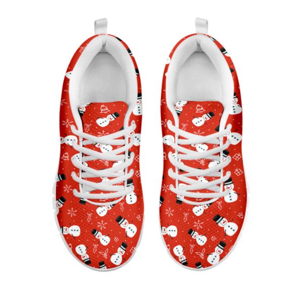 Christmas Snowman Pattern Print White Running Shoes, Gift For Men And Women