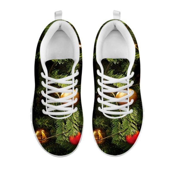 Decorated Christmas Tree Print White Running Shoes, Gift For Men And Women