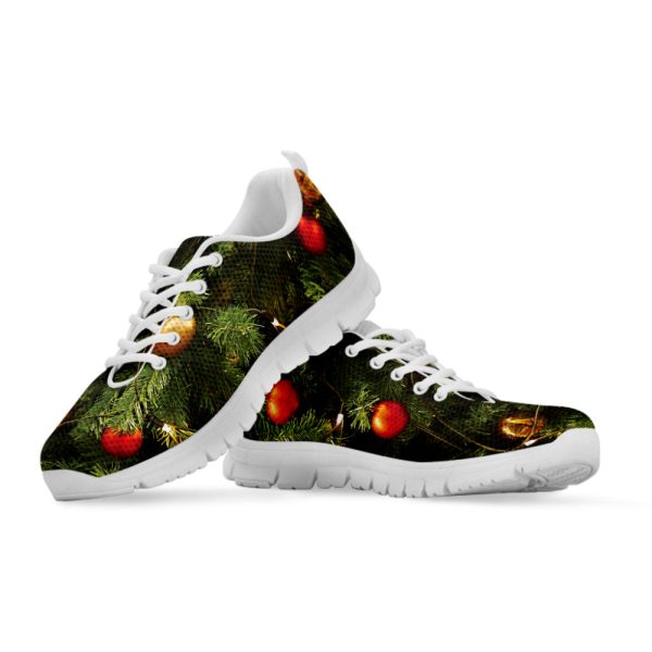 Decorated Christmas Tree Print White Running Shoes, Gift For Men And Women