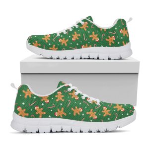 Christmas Gingerbread Pattern Print White Running Shoes, Gift For Men And Women