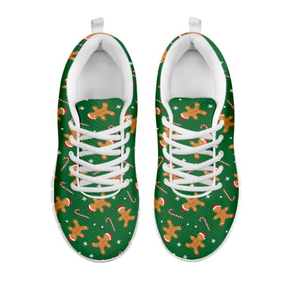 Christmas Gingerbread Pattern Print White Running Shoes, Gift For Men And Women