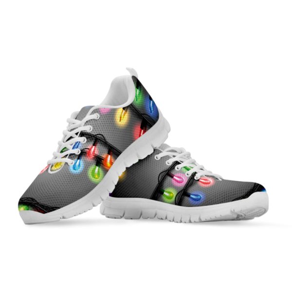 Christmas Holiday Lights Print White Running Shoes, Gift For Men And Women