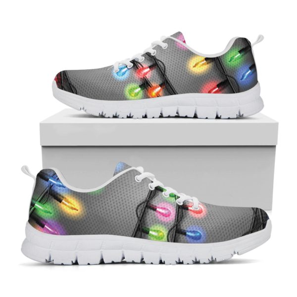 Christmas Holiday Lights Print White Running Shoes, Gift For Men And Women