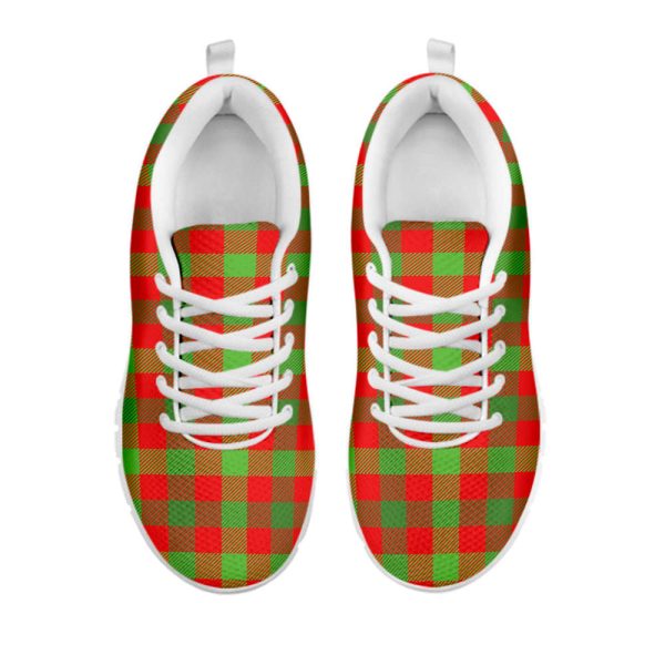 Christmas Buffalo Plaid Print White Running Shoes, Gift For Men And Women