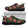 Watercolor Christmas Poinsettia Print Black Running Shoes, Gift For Men And Women