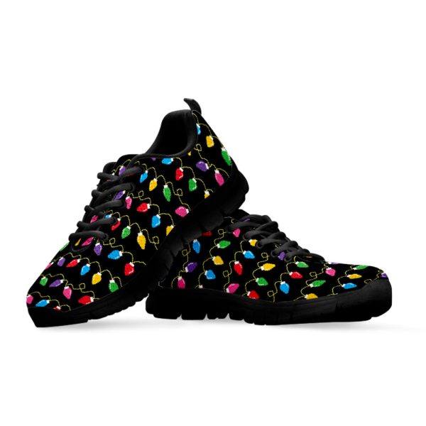 Pixel Christmas Lights Print Black Running Shoes, Gift For Men And Women