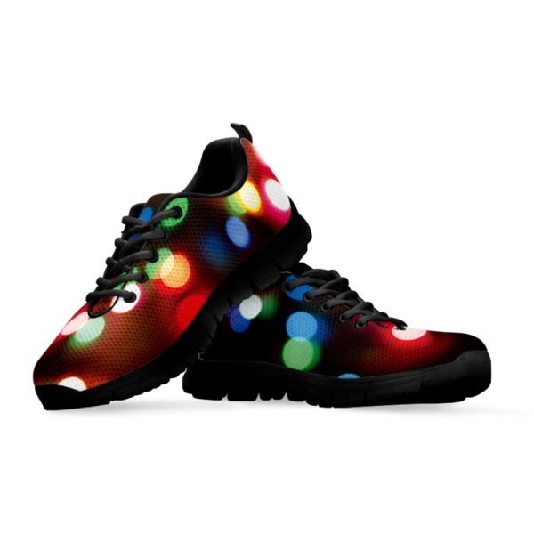 Defocused Christmas Lights Print Black Running Shoes, Gift For Men And Women