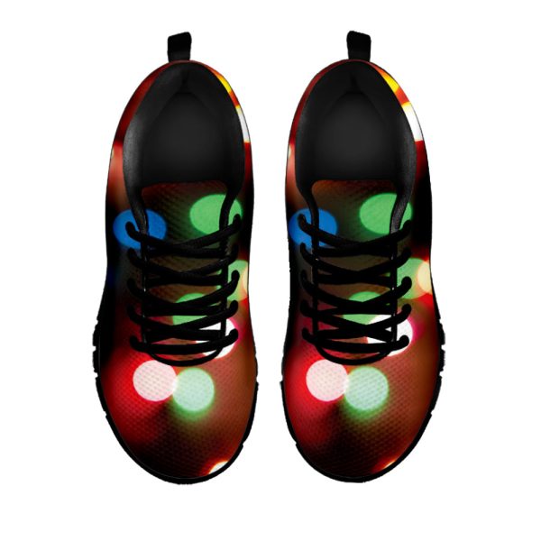 Defocused Christmas Lights Print Black Running Shoes, Gift For Men And Women