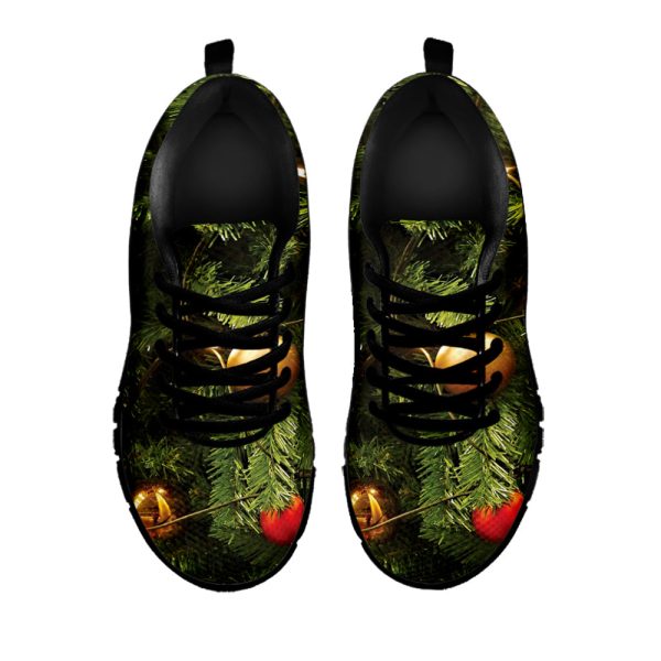 Decorated Christmas Tree Print Black Running Shoes, Gift For Men And Women