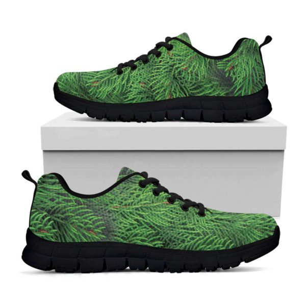 Christmas Tree Branches Print Black Running Shoes, Gift For Men And Women