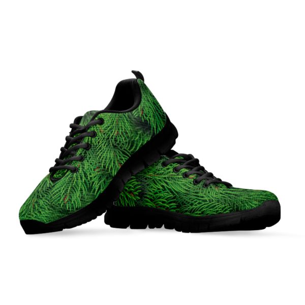Christmas Tree Branches Print Black Running Shoes, Gift For Men And Women