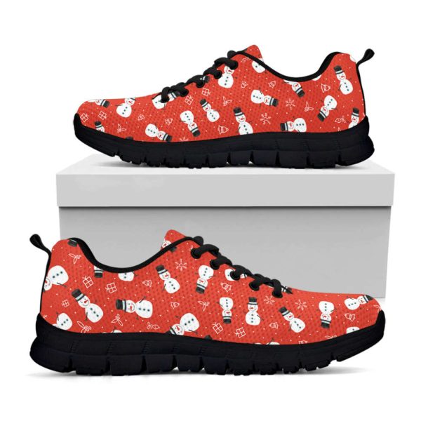 Christmas Snowman Pattern Print Black Running Shoes, Gift For Men And Women