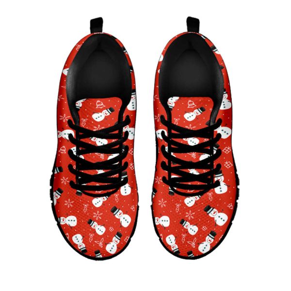 Christmas Snowman Pattern Print Black Running Shoes, Gift For Men And Women