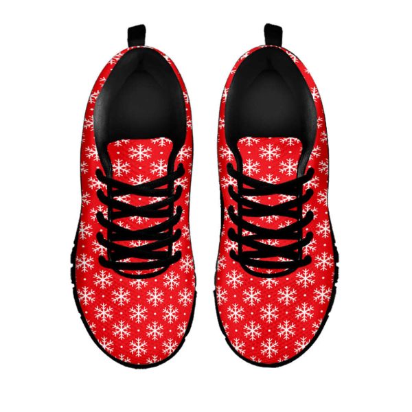 Christmas Snowflake Pattern Print Black Running Shoes, Gift For Men And Women