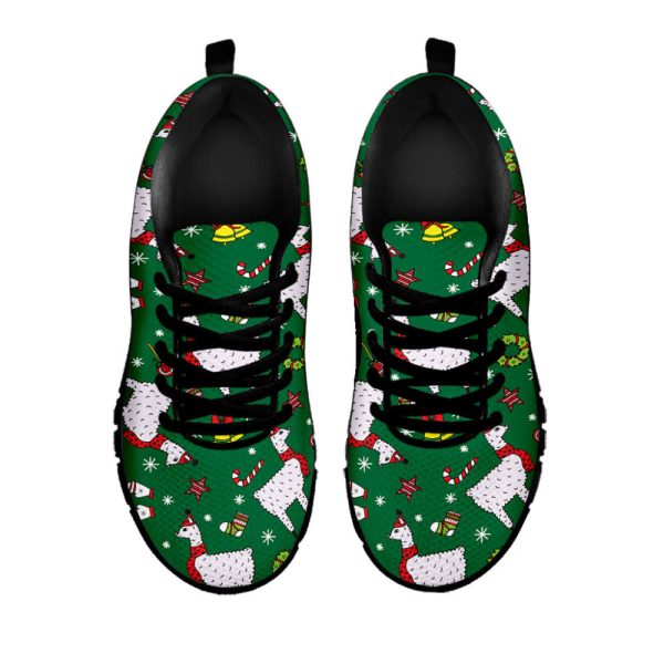 Christmas Llama Pattern Print Black Running Shoes, Gift For Men And Women