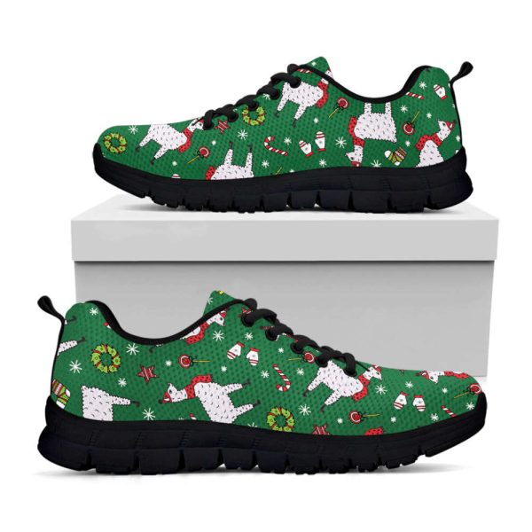 Christmas Llama Pattern Print Black Running Shoes, Gift For Men And Women