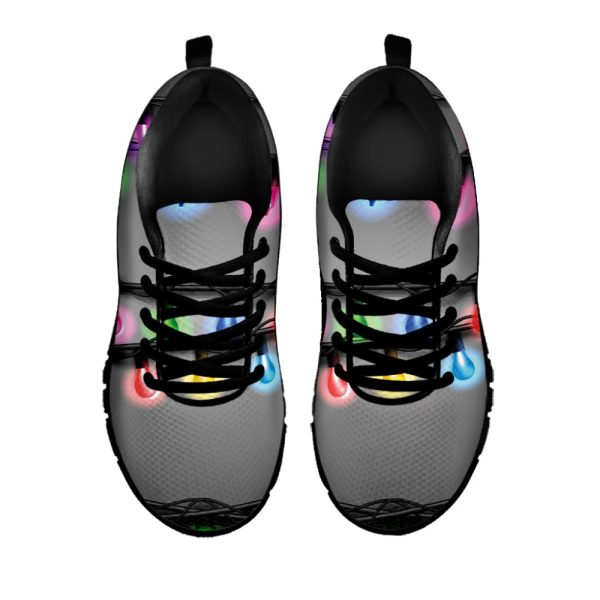 Christmas Holiday Lights Print Black Running Shoes, Gift For Men And Women
