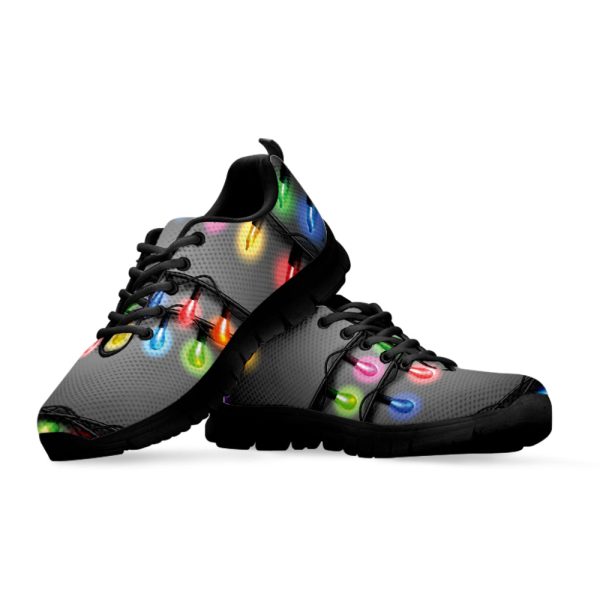 Christmas Holiday Lights Print Black Running Shoes, Gift For Men And Women