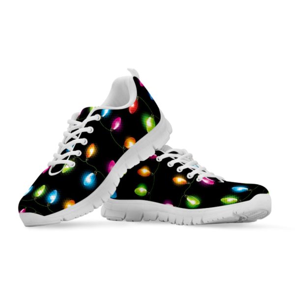 Colorful Christmas Lights Print White Running Shoes, Gift For Men And Women