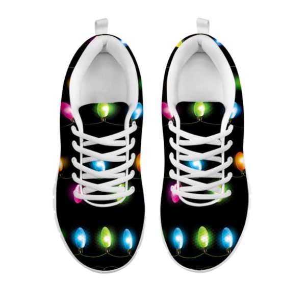 Colorful Christmas Lights Print White Running Shoes, Gift For Men And Women