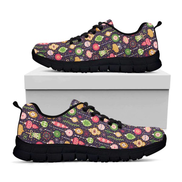 Christmas Baubles Pattern Print Black Running Shoes, Gift For Men And Women