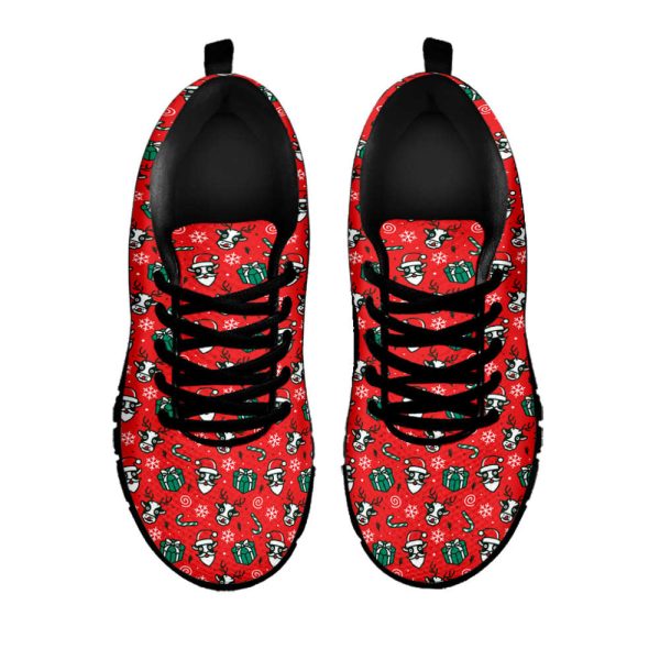 Christmas Cow Pattern Print Black Running Shoes, Gift For Men And Women