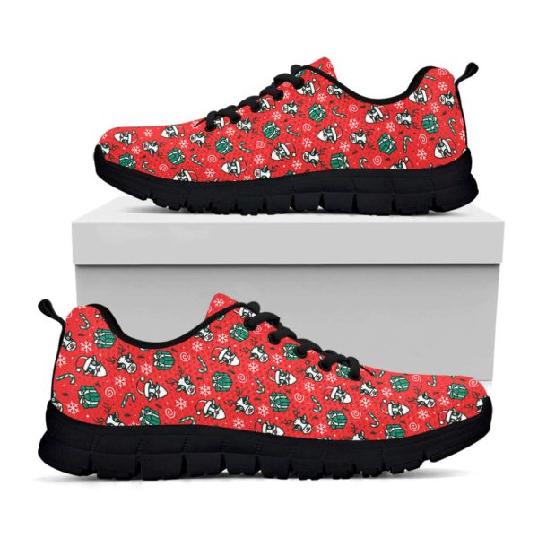 Christmas Cow Pattern Print Black Running Shoes, Gift For Men And Women