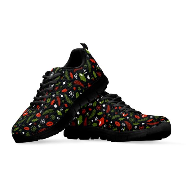 Christmas Decorations Pattern Print Black Running Shoes, Gift For Men And Women