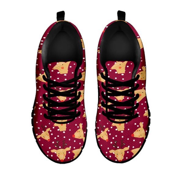 Christmas Deer Pattern Print Black Running Shoes, Gift For Men And Women