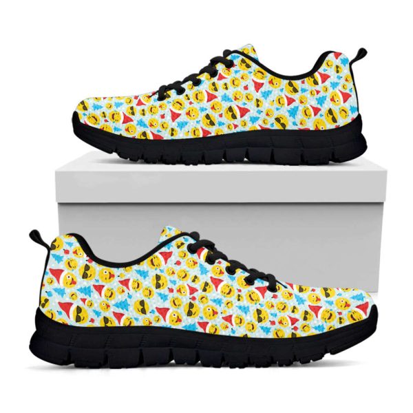 Christmas Emoji Pattern Print Black Running Shoes, Gift For Men And Women