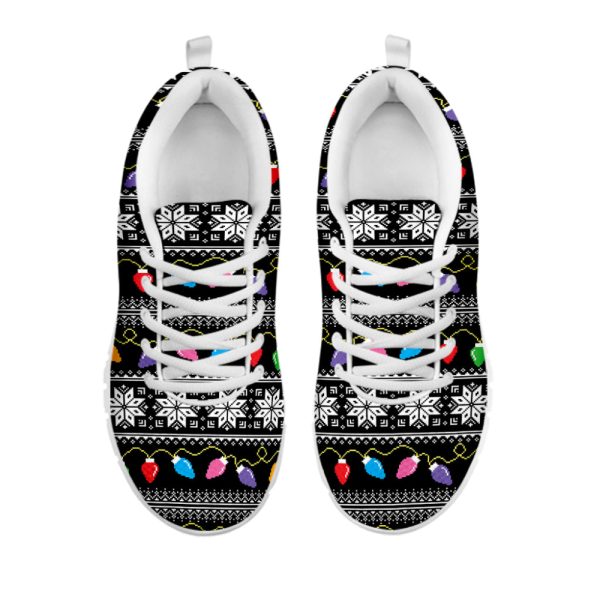 Christmas Tree Lights Print White Running Shoes, Gift For Men And Women